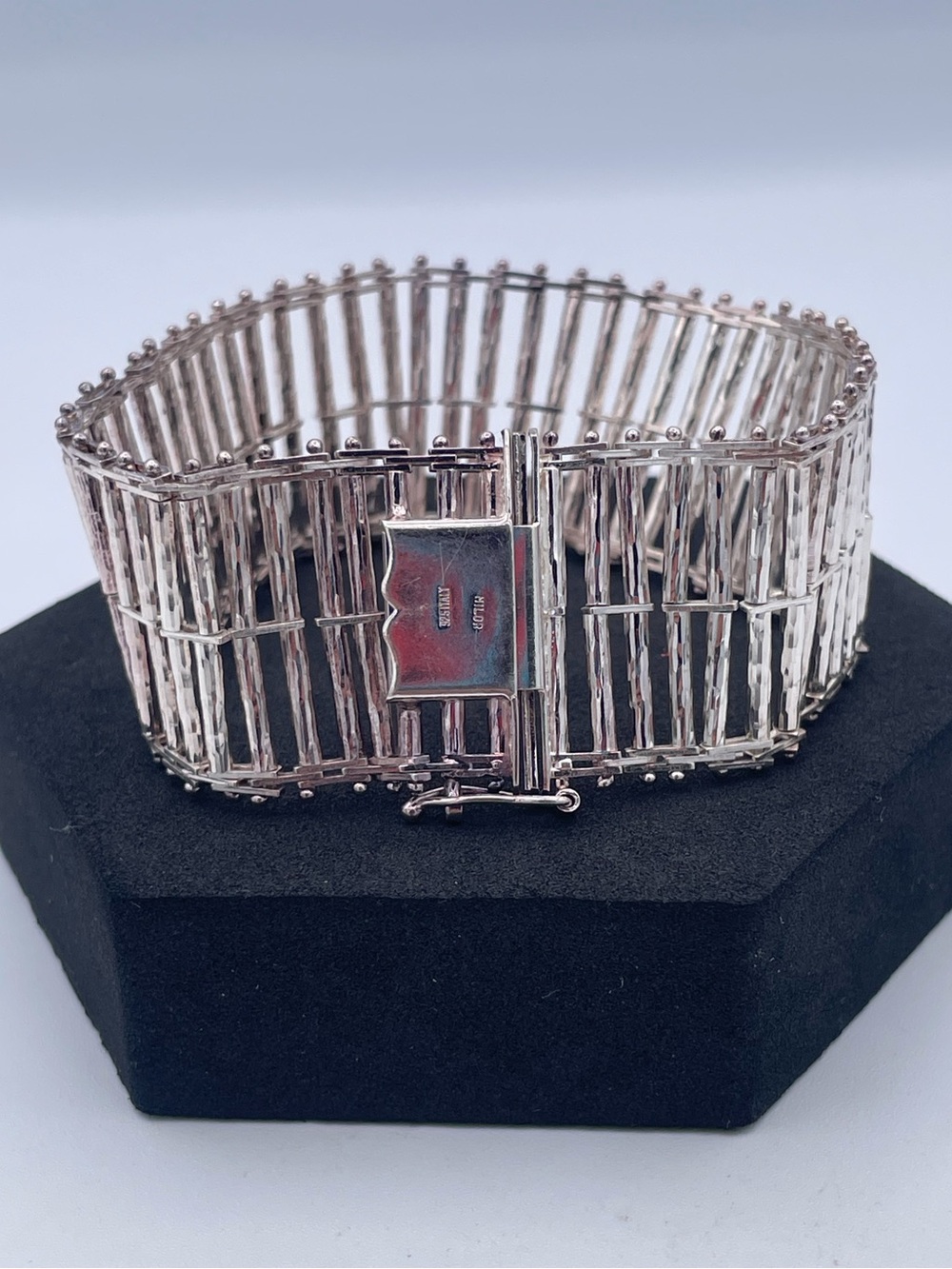 Milor Italy Sterling Silver 925 Architectural Bar Weave Bracelet Openwork 32.6g